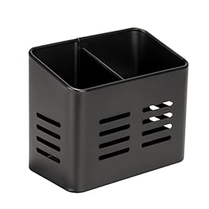 WENKO Bestekmand Baco, Black Outdoor Kitchen-mand van gepoedercoat metaal in elegant zwart voor tafelbestek, ook te gebruiken als afdruiprek dankzij gaten in de bodem, 16 × 13,5 × 9 cm
