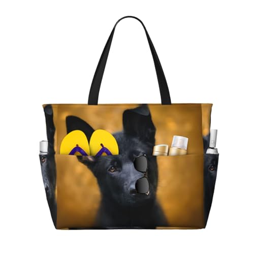 Sac fourre-tout berger allemand noir pour femme : grand sac de plage chic