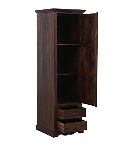Image of Sheesham Wood Wardrobe with Door and 3 Shelves Storage for Bedroom Wooden Almirah for Clothes for Living Room Bedroom Home, Solid Wood Furniture (Walnut Single Door)