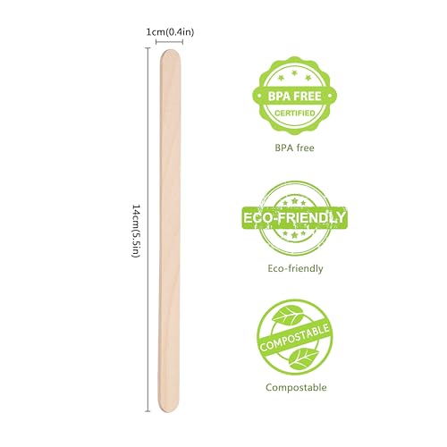 KCKHFA 100 PCS 5.5\"x0.4\" Wooden Multi-Purpose Popsicle Sticks for Crafts, Waxing, coffee, Ice Cream, and Tongue Depressor