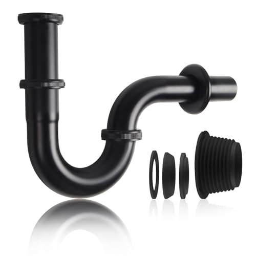 Sifon Lavabo - Sifon Cocina Fregadero Universal para Baño 1 1/4' x 32 mm, Tubo de Desagüe de Acero Inoxidable para Fregadero de Baño y Cocina - Negro
