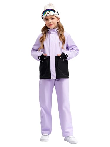 JEATHA Kids Girls Boys 2 Piece Waterproof Snowsuits Stand Collar Hooded Jacket Outerwear with Winter Pants Set2