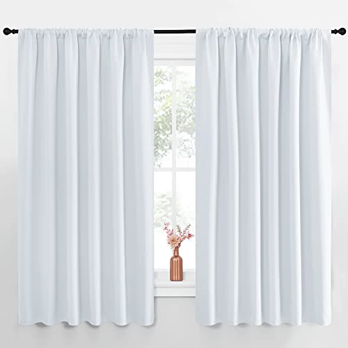 NICETOWN Bedroom Window Curtain Panels - Window Treatment Thermal Insulated Rod Pocket Room Darkening Curtains/Drapes for Patio Door (Greyish White, 2