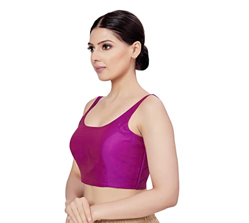 Image of Studio Shringaar Women's Polyester Sleeveless Satin Padded Saree Blouse