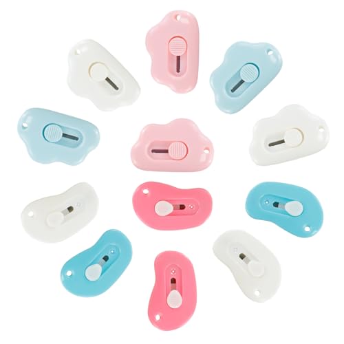 KUAOOAUK 12Pcs Mini Box Opener, Cute Box Cutter, Cloud Art Messer mit Schlüsselanhänger Loch zum Schneiden von Brief Papier kleine Box Öffnung Diy Handwerk bunt Büro Schule Haus