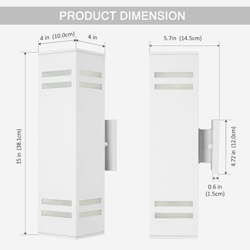 Image of Cerdeco Aluminum Modern Outdoor Wall Light,15 inch Exterior Up Down Wall Sconce Light Fixture Sand Textured White with 3-Sided Frosted Glasses [ETL Listed] | E26 Base,UL listed,Aluminum Up and Down Lights Outdoor Exterior Wall Light Fixture Porch Light for House Garage Patio Garden