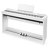 Donner DEP-20 Beginner Digital Piano 88 Key Full Size Weighted Keyboard, Portable Electric Piano with Furniture Stand, 3-Pedal Unit, White