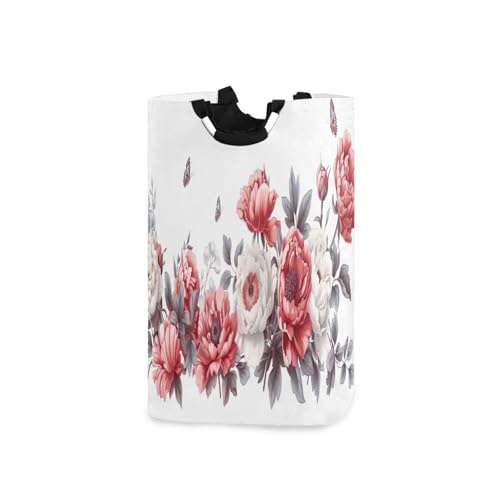 Jihqo Laundry Hamper Basket Flowers and Butterflies Collapsible Nursery Storage Bin Waterproof Clothing Baskets for Home Bedroom Bathroom Washing Room