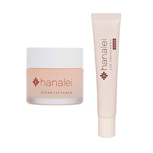 Hanalei Sugar Lip Scrub and Lip Treatment (Sand) Bundle, Made with Raw Cane Sugar and Real Hawaiian Kukui Nut Oil (Cruelty free, Paraben free)
