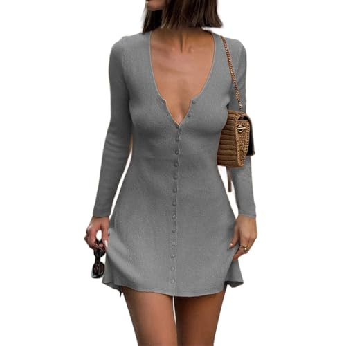 GCZREN Women Sexy Deep V Neck Button Front Knit...