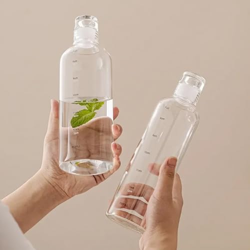 Image of Glass Water Bottle for Adults, Student Direct Drinking Freezer Safe, Leak Proof, Gym Travel On-The-Go Hotel-Style Design Borosilicate Glass Water Bottle With Time Marker (Transparent 1000 ML)