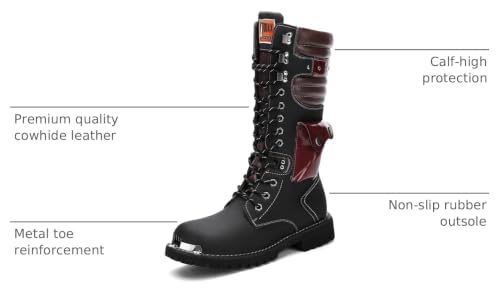 Image of CHUUMEE Men's Wear Resistant Cycling Motorcycle Boots Side Zipper Waterproof Biker Riding Punk Rock Metal Toe Cowboy Western Tactical Army Boot
