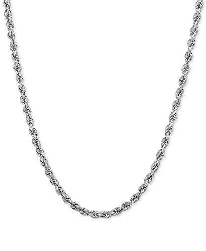 14K Yellow or White Gold 1.50mm Shiny Hollow Rope Chain Necklace for Pendants and Charms with Lobster-Claw Clasp (16 , 18 or 20 inch)