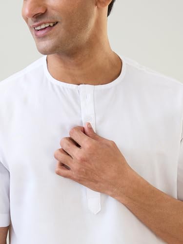 Image of SleepZ by Raymond Men Comfort Fit Solid Pattern Cotton Polyester Blend Round Neck Kurta Set