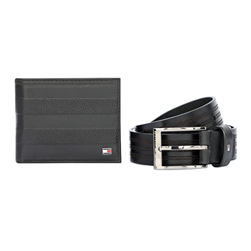 Image of Tommy Hilfiger Tavira Men Leather Gift Set Include Large Size Belt and Wallet Black /Brown