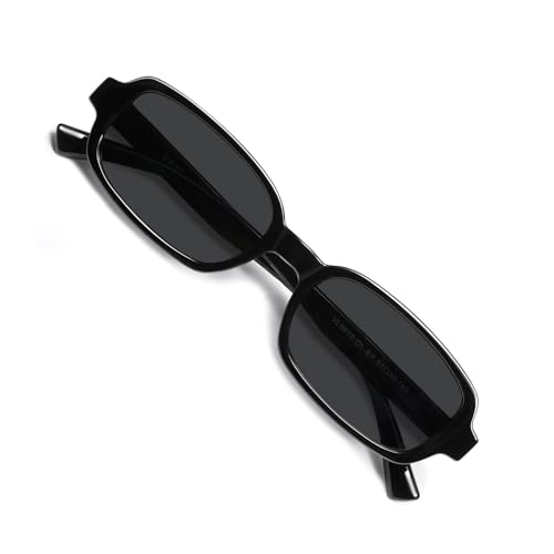 VANLINKER Retro Rectangle Polarized Sunglasses for Women Men Small 90s Style Vintage Trendy Narrow Rectangular Frame VL9813, Black Grey