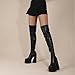 LanreyTaley Platform Thigh High Boots for Women Chunky Block Heels Over The Knee Boots Stretch Go-Go Boot Square Toe Party Boots with Zipper Black 39 Asian