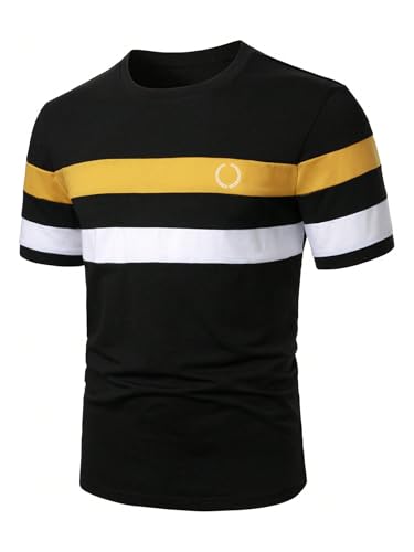 Image of RoseSeek Men's Color Block Short Sleeve Tee Shirts Casual Crewneck T Shirt Trendy Summer Tops
