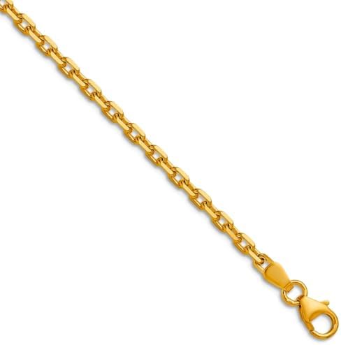 JewelryWeb 18k Yellow Gold Sparkle-Cut 2.5mm Solid Open Elongated Cable Chain Necklace 24 Inch Chain Necklace for Women and Men image 4