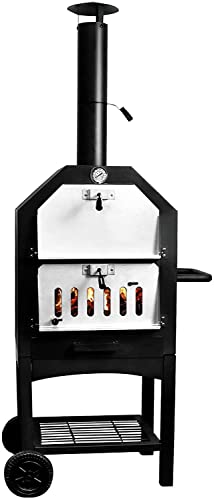 BreeRainz Charcoal & Wood Fired Pizza Oven, 3 in 1 Outdoor Pizza Oven/Smoker/BBQ Grill w/ Adjustable Chimney, Pizza Stone & Peel, Portable Wheel Design for Outdoor Authentic Pizza Making, Smoked Food & Barbecue BreeRainz Charcoal & Wood Fired Pizza Oven, 3 in 1 Outdoor Pizza Oven/Smoker/BBQ Grill w/ Adjustable Chimney, Pizza Stone & Peel, Portable Wheel Design for Outdoor Authentic Pizza Making, Smoked Food & Barbecue