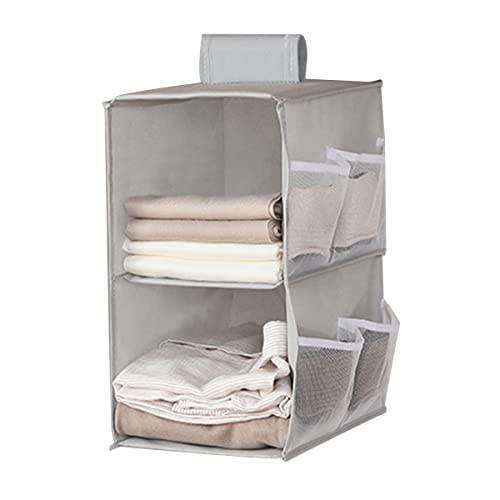 XiXiRan Schrank Organizer Hängend 2 Fächer Kleiderschrank Organizer Hängend mit 6 Netzseitentaschen Faltbare Platzsparend Ordnungssystem für Zimmer - Grau