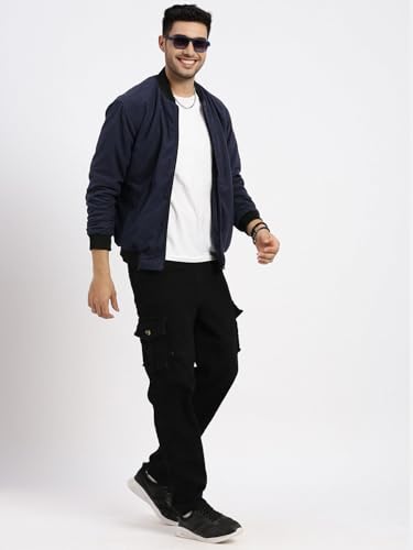 Image of SHOWOFFFF Men Solid Bomber Jacket | Mock Collar Full Sleeves Nylon Jacket for Mens | Slim Fit Regular Length Jacket for Men's