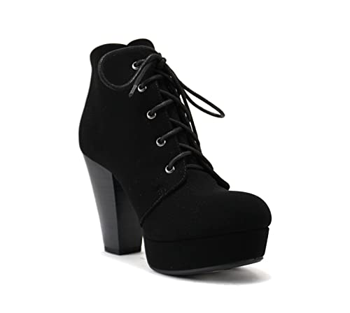 Soda AGENDA ~ Women Platform Round Toe High Block Heel Lace-up Fashion Ankle Boot w/Side Zipper4