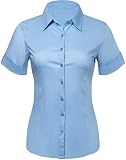 Button Down Shirts for Women, Fitted Short Sleeve Tailored Stretchy Material (Medium, Blue)