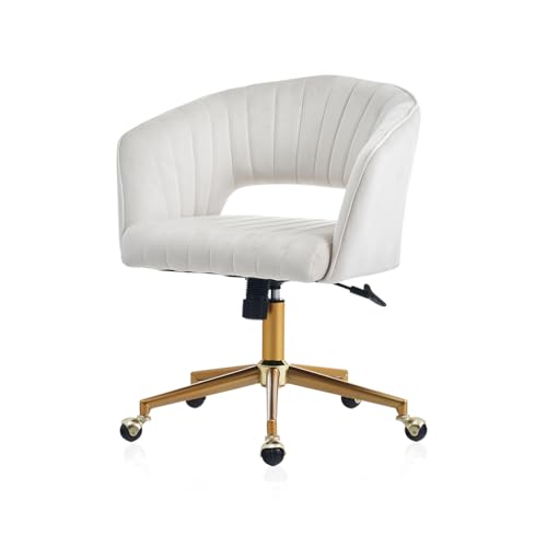 Image of Eifizek Velvet Office Desk Chair, Modern Home Desk Chair with Wheels & Gold Base, Swivel Vanity Chair for Bedroom, Office, Vanity Study (Beige)