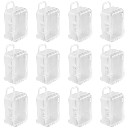 Framendino, 12 Pack White Mini Travel Suitcase Gift Boxes Small Plastic Candy Box Tiny Jewelry Storage Case for Wedding Party Decoration