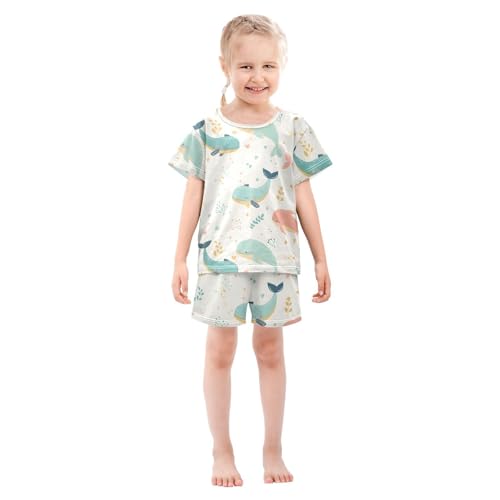 ALAZA Cute Whale Heart Fish Pajamas Short Sleeve 2 Piece Sleepwear Top and Bottom Pajama Set Unisex3