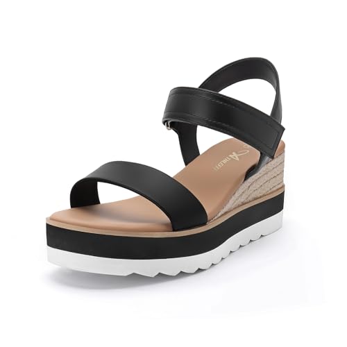 Athlefit Black Wedge Sandals Wide Width
