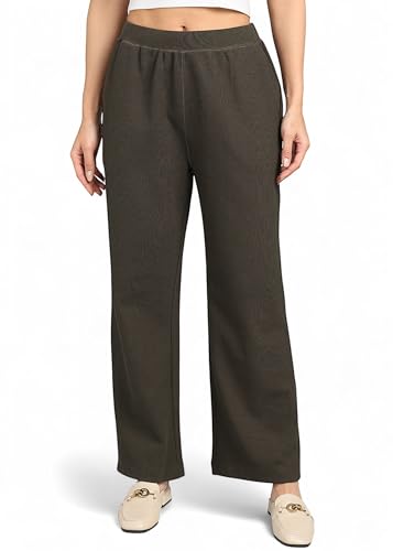 Image of Alan Jones Clothing Women's Straight Fit Mid Rise Solid Stretch Waffle Straight Pants