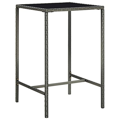 Tomostar Table de Bar Haute, Table de Jardin Extérieur Gris 70x70x110cm Résine tressée et Verre