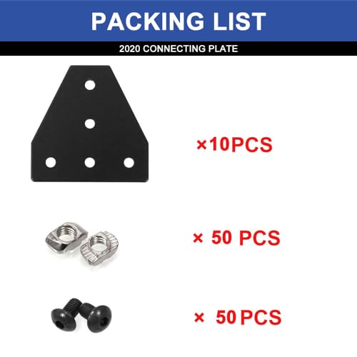Image of 10pcs 2020 Extrusion T Plate Joining Corner Bracket Connector T Slot Hardware 8020 V Slot Aluminum Extrusion Accessories with T Nuts and Screws for Extruded Aluminum Black