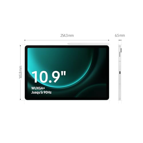 Samsung Galaxy Tab S9 FE, Tablette 10.9'', 5G, 128Go, S Pen inclus, Batterie longue durée, Certification IP68, Anthracite, Entreprise Edition, Version FR