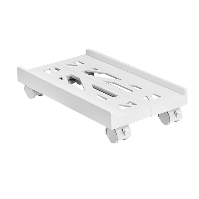 Adjustable Mobile CPU Stand, Ventilated Tower Stand with 4 Caster Wheels, Under Desk CPU Holder, PC Floor Cart, Riser for Gamers and Students (White)
