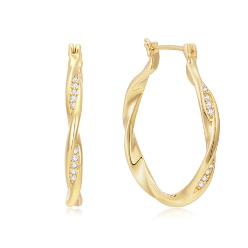 Hoop Earrings 14K Gold Earrings for Women Thick Large Diamond Hoops Earring Twisted Wave Gold Huggie Earring 30/40MM