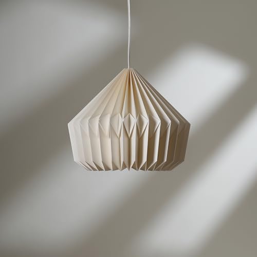 Image of FIG Living Origami Paper Pendant Lamp (Off-White) | 54 x 54 x 21 cm | Luxury Handmade Design | Ceiling Lamp & Chandelier | Hanging Light for Dining Room, Living Room & Cafe (Canvas)