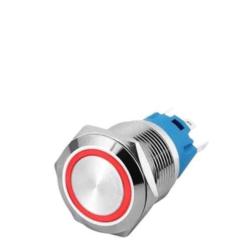 25mm 30mm 40mm metal push button switch on off power LED light Waterproof Flat circular button 3v 6v 12v 24v 110v 220v ip65(Red-p,30MM_MOMENTARY RESET_9-30V(12V))