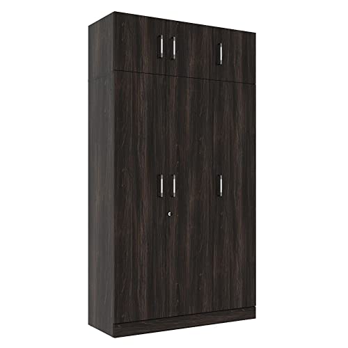 Image of Wakefit Wardrobe | 1 Year Warranty | Engineered Wood Almirah, Cupboard for Clothes Storage | 3 Door, Mirror, 1 Drawer, 1 Hanging Space | Gingham - Dark Brown