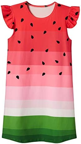 uideazone Pajamas Dresses for Girls Red Pink Green Sleeveless Crewneck Nightgowns Nightdress Sleepwear Pyjamas Sleep Shirts for Daily Casual