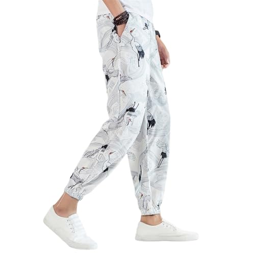 Men's Summer Ice Silk Chinese Style Loose Lantern Cropped Trendy Jogger Sport Long Pants