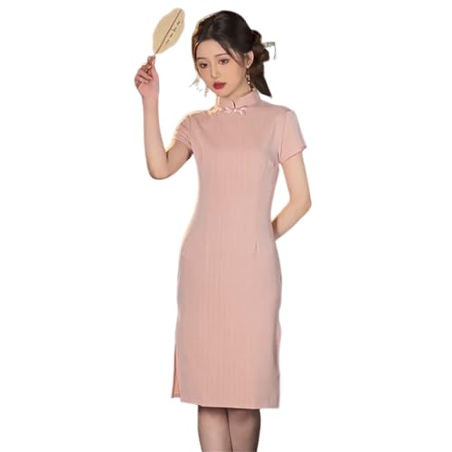 Cheongsam court rayé style vintage chinois vêtement femme été traditionnel