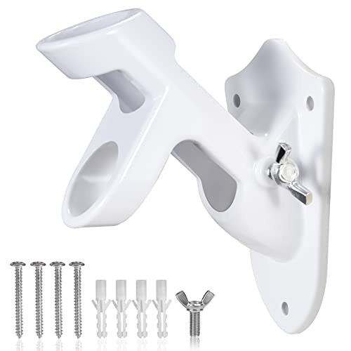 Bonwin Flag Pole Holder Brackets, 1" Flag Pole Mounting Bracket With Hardwares For House Wall Mount, 1" Inner Diameter, Two Positions & Aluminium Alloy, Rust Free Coated (White - 1 Pack) #TOP2