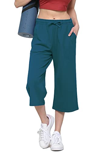 Image of Lock and Love Womens Capri Pants Loose Yoga Pants Wide Leg Drawstring Comfy Lounge Pajama Capris Sweatpants with Pockets