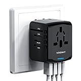 VOOMY Reiseadapter Weltweit, Universal Reisestecker für 170+ Länder, Reisestecker Adapter Weltweit Europa USA Mexiko Australien, Universal All in one Travel Plug Adapter mit 3 USB-A und 1 USB-C