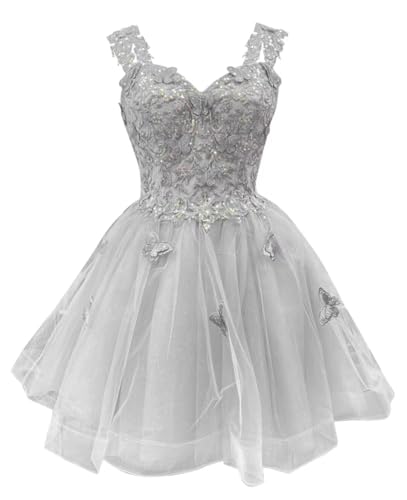 Image of Youjiayi 3D Butterfly Short Homecoming Dresses for Teens Off Shoulder DAMA Dresses for Quinceanera Glitter Sequin Prom Dress