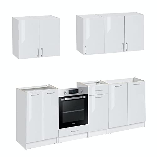 Cuisineandcie - Cuisine Complete ECO Blanc Brillant 240 cm - Set de 7 Meubles de Cuisine, Rangement Cuisine Equipee Complete