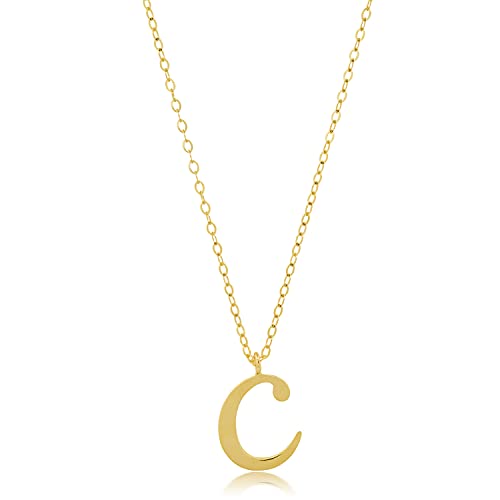 MAX + STONE 10k Yellow Gold Small Script Initial Letter C Pendant Necklace for Women Adjustable Chain Size 16 to 18 inches with Spring Ring Clasp